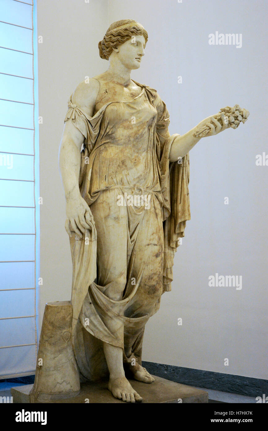 Roman Art. The Flora Maior or Flora Farnese. Colossal statue, part of Farnese Collection. 2nd century AD. National Archaeological Museum, Naples. Italy. Stock Photo