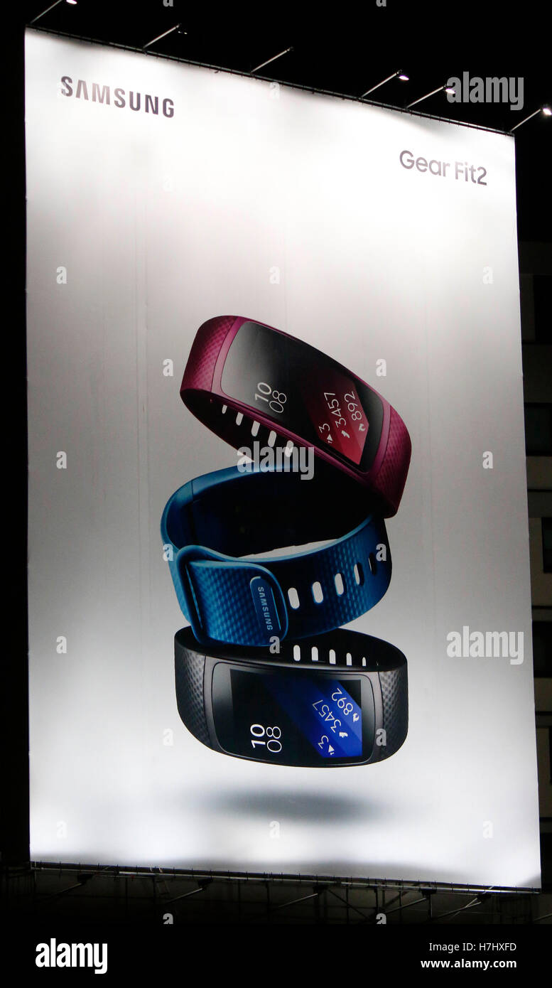 Werbung fuer das 'Samsung Gear Fit2', Berlin. Stock Photo