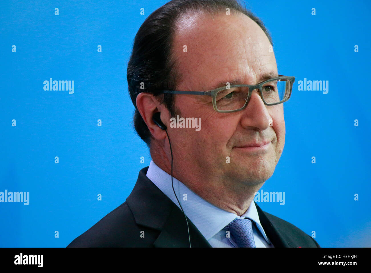 Francois Hollande - Treffen der dt. Bundeskanzlerin mit dem italienischen Ministerpraesidenten und dem franzoesischen Praesident Stock Photo