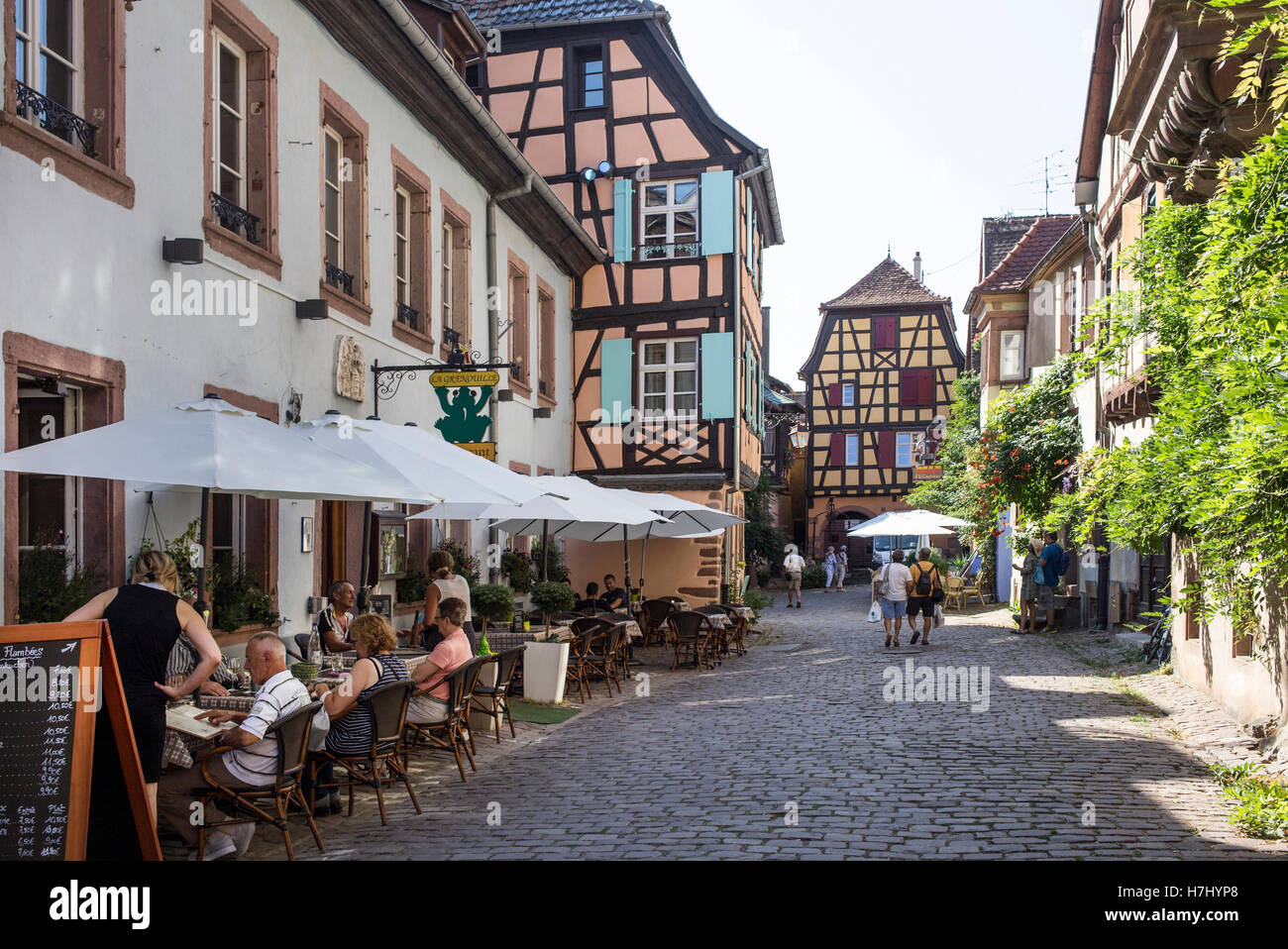 The village of Riquewihr, in the Alsace wine region of France Stock Photo