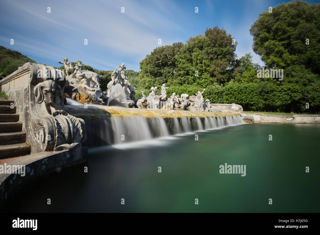 Long exposure of The Fountain of Venus and Adonis. Royal Palace of Caserta (Park) Stock Photo