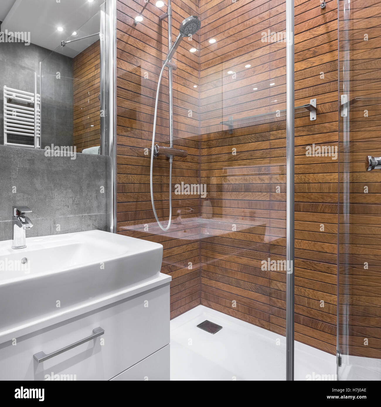 Modern Bathroom With Wood Effect Shower