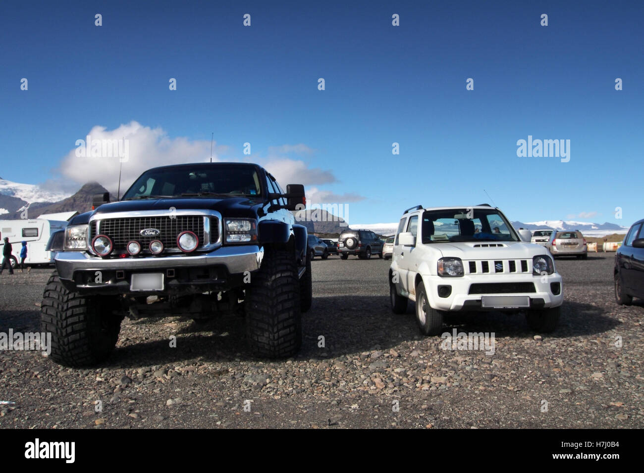 GMC & Suzuki Jimni 4x4 off road cars in Iceland Stock Photo