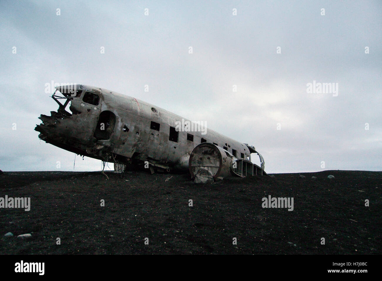 crashed DC10 plane on beach in Iceland Stock Photo
