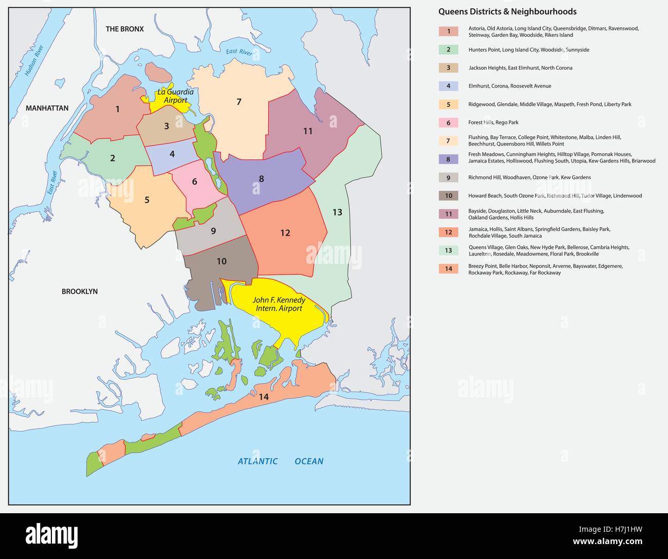 New York City Queens District Map Stock Vector Art Illustration
