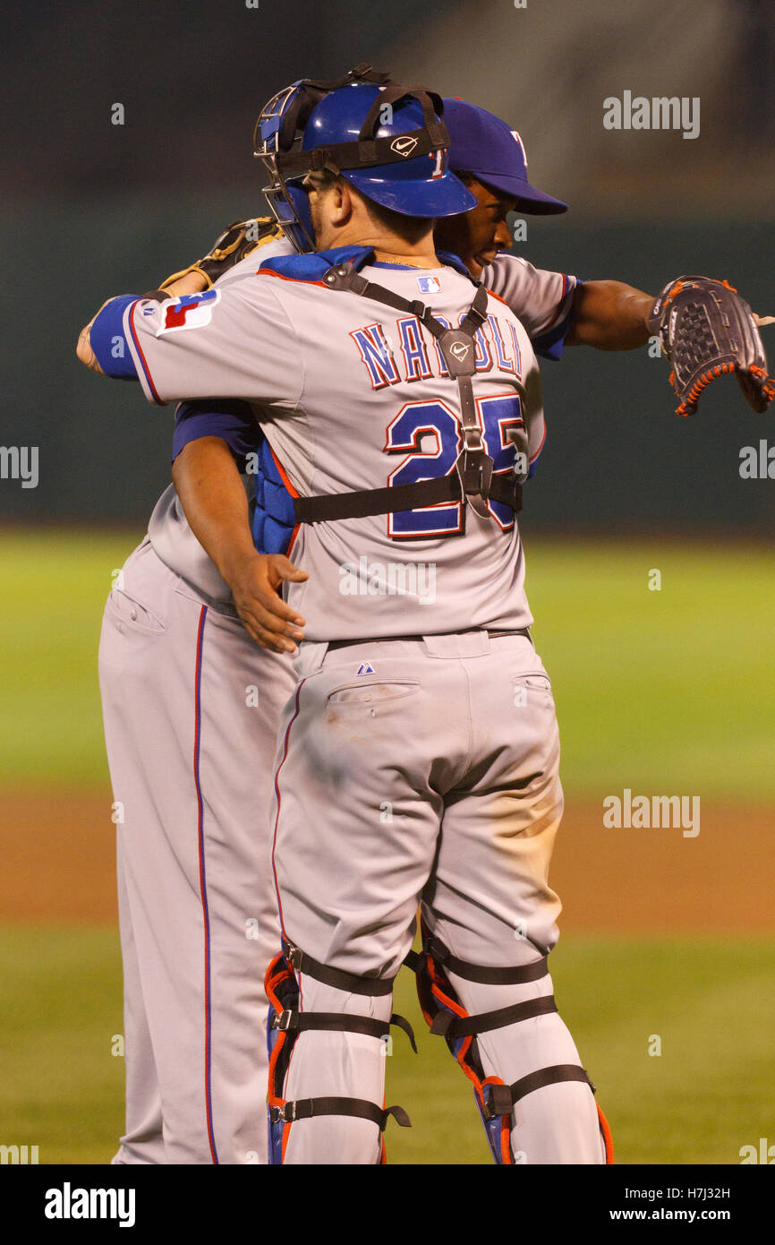 September 21, 2011; Oakland, CA, USA; Texas Rangers catcher Mike