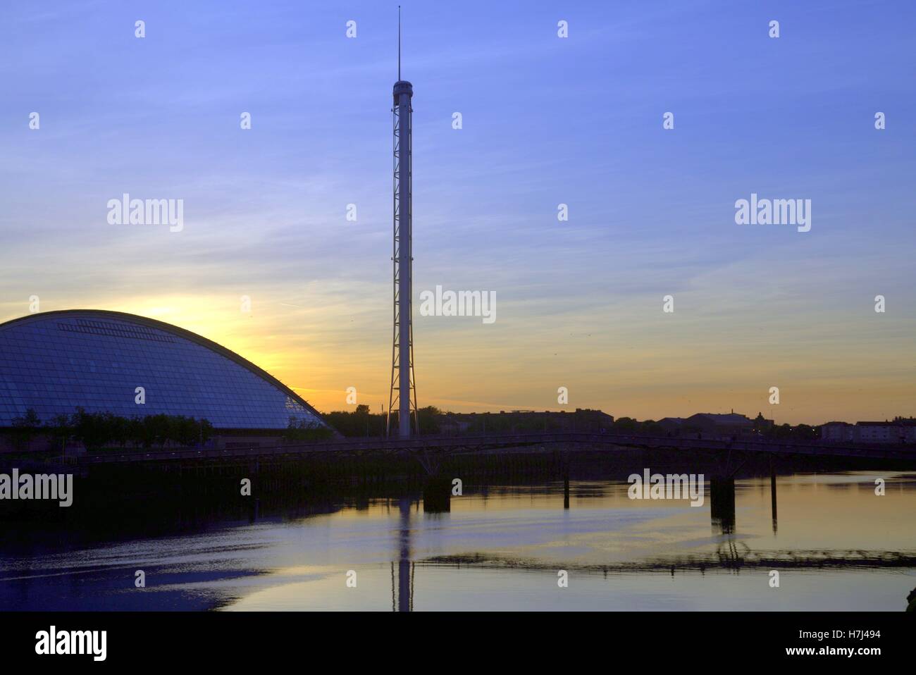 science centre tower glasgow river clyde dusk or dawn twilight Stock Photo