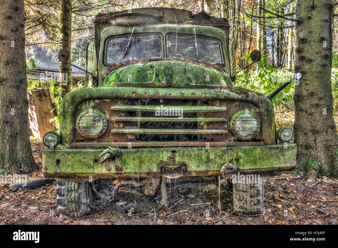 Old military truck abandoned in a forest Stock Photo - Alamy