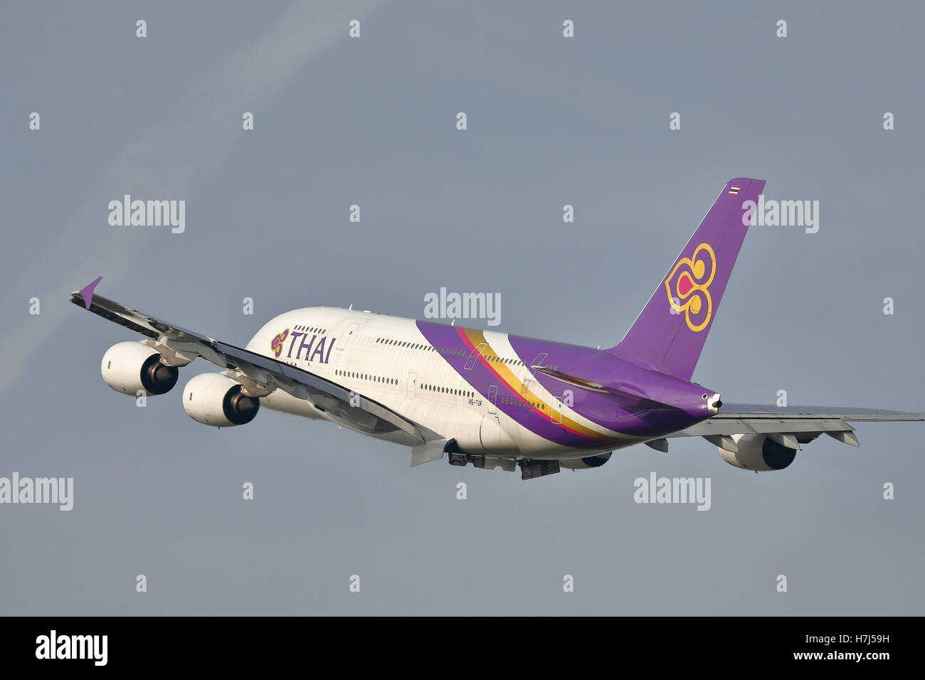 Thai Airways International Airbus A380 800 Hs Tuf Departing From Stock Photo Alamy