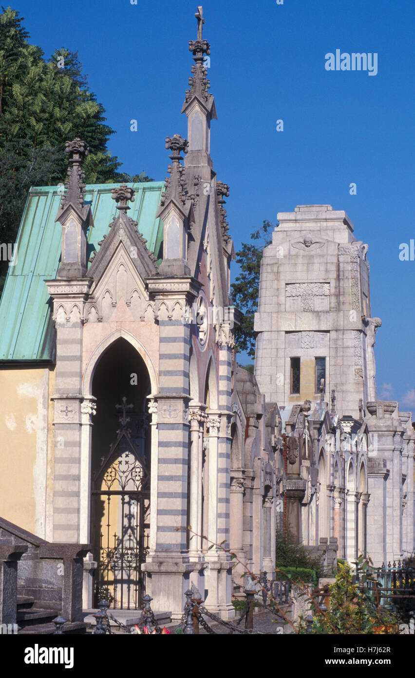 Elaborate tombs at a cemetery near Ascona, family graves, Ticino