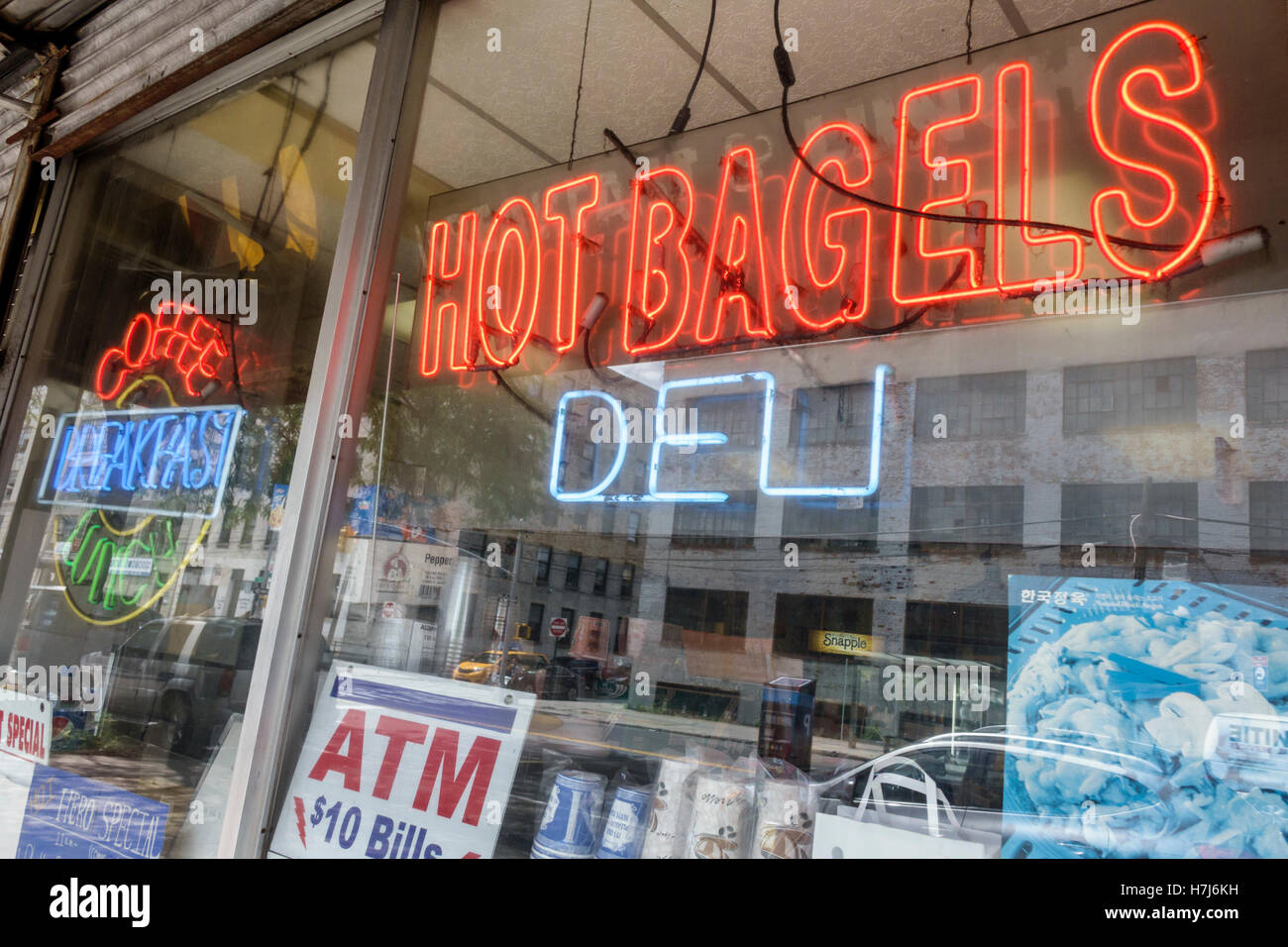 New York City,NY NYC Long Island City,Oh! Bagels,bagel shop,cafe,deli,breakfast,neon sign,NY160720038 Stock Photo