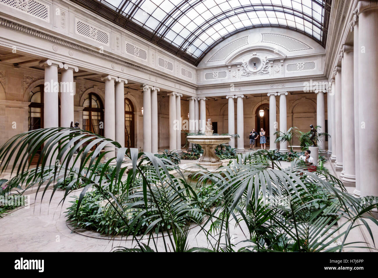 New York City,NY NYC Manhattan Upper East Side,Frick Collection art museum garden court fountain skylight ionic columns, Stock Photo