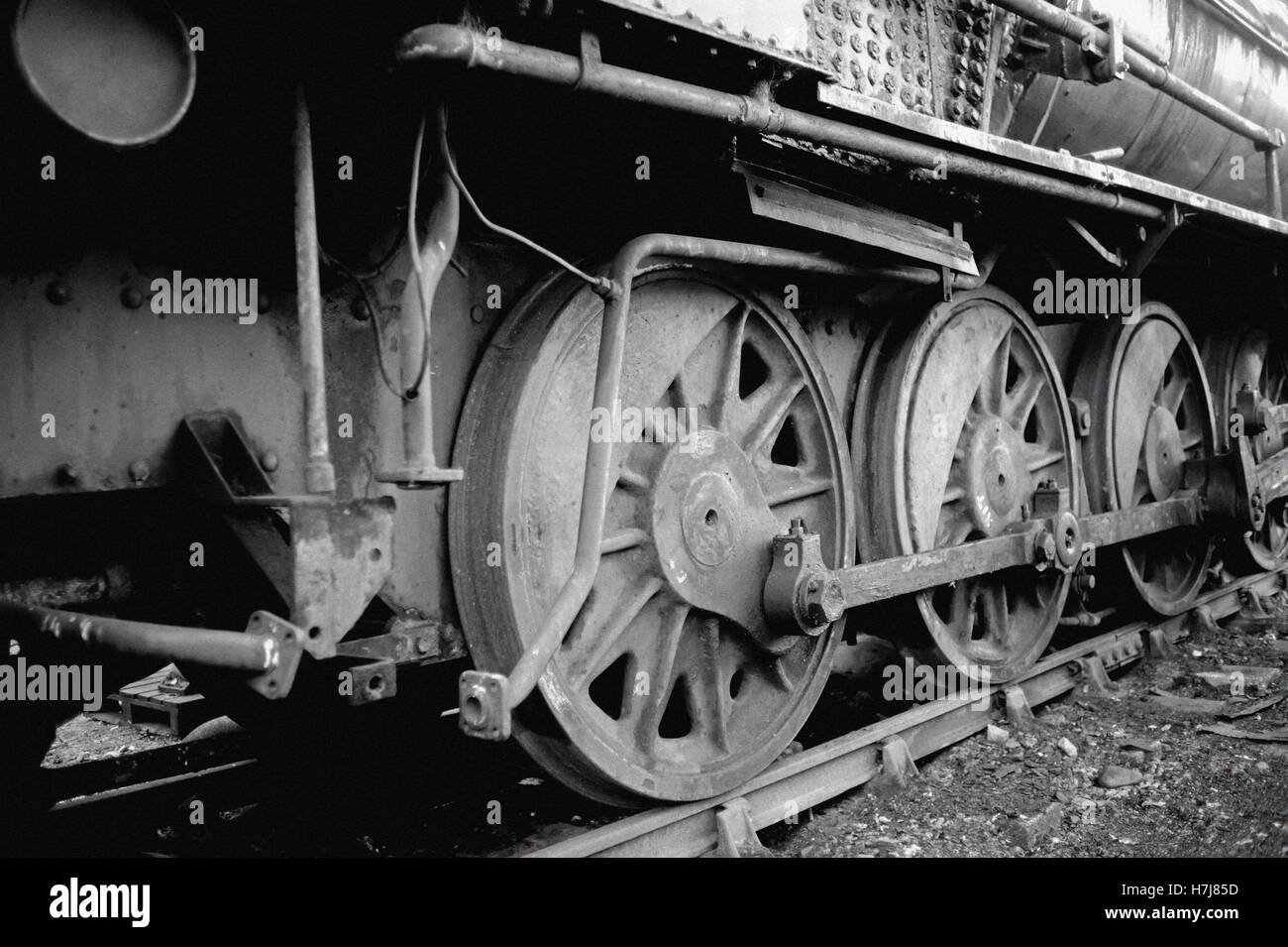 Locomotive Wheel Detail of WD Dame Vera Lynn at Grosmont on North Yorkshire Moors railway Stock Photo