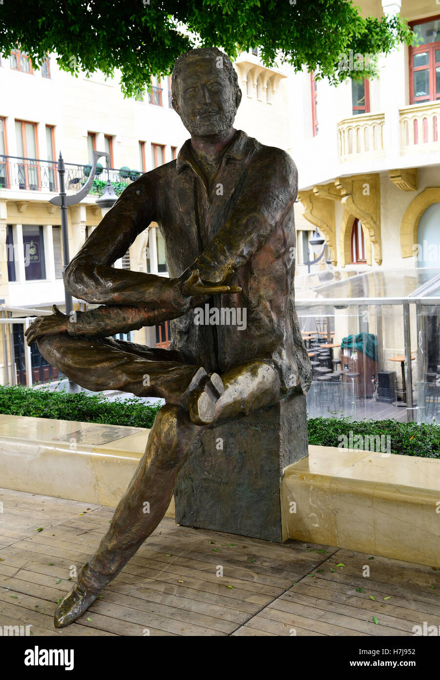 Statue of former newspaper journalist and academic Samir Kassir (born 4 May 1960-died 2 June 2005), Samir Kassir Garden, Downtown, Beirut, Lebanon. Stock Photo