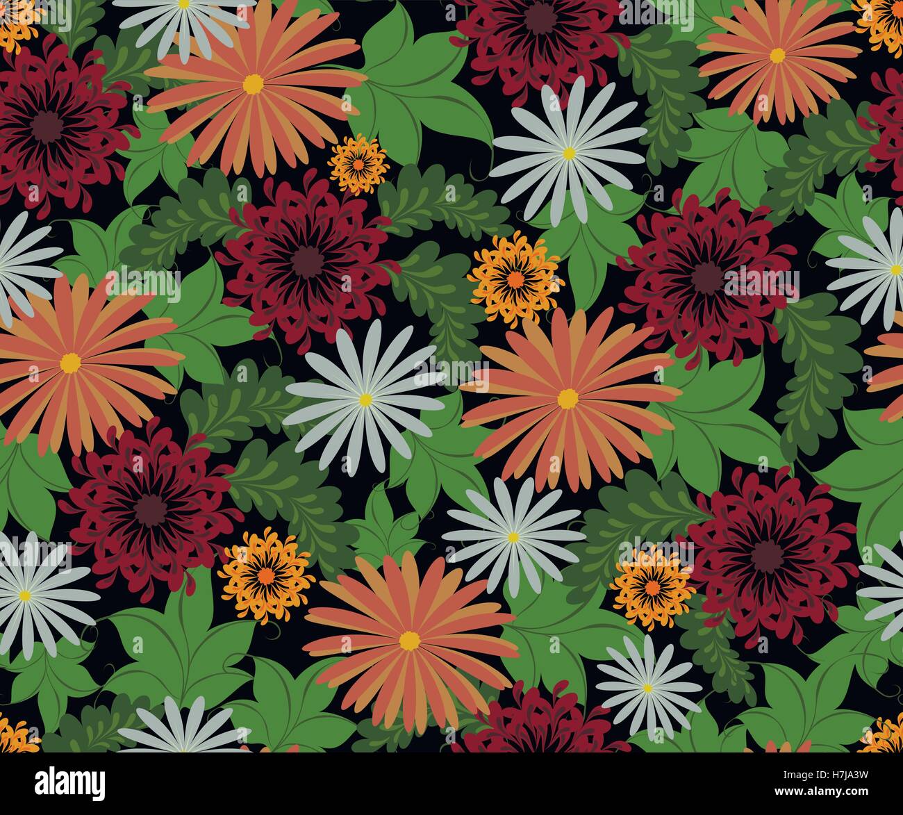 Vector seamless pattern with flowers on a homogeneous black background ...
