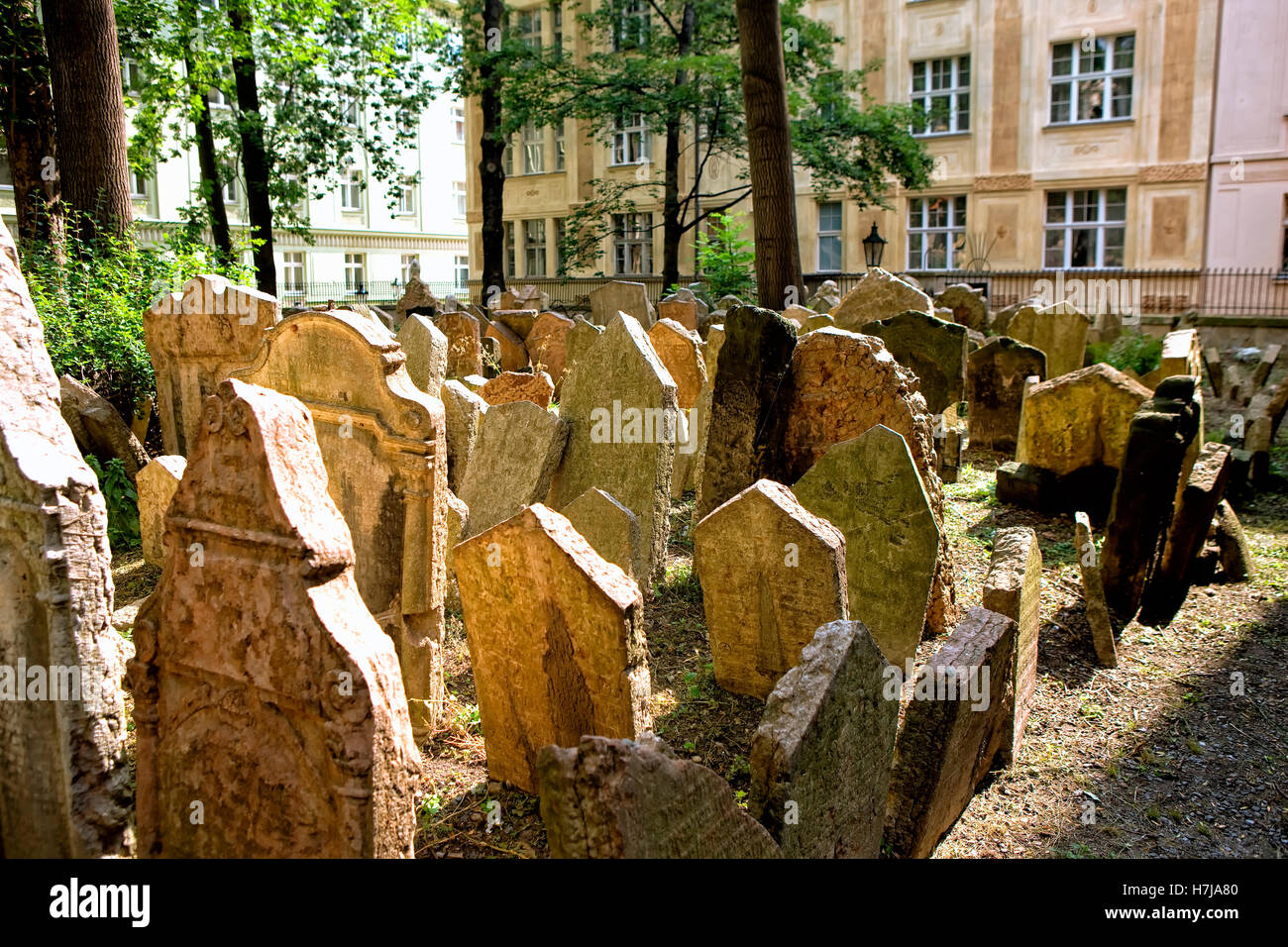 Jewish cemetery in Prague Stock Photo