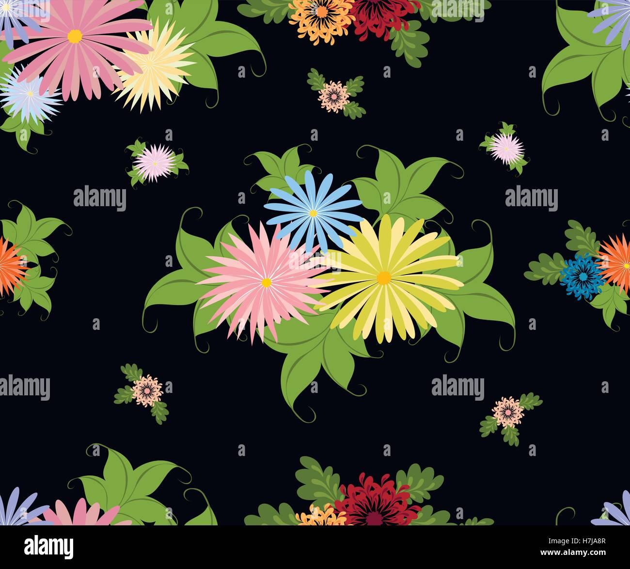 Seamless pattern with bright multicolored flowers on a homogeneous ...