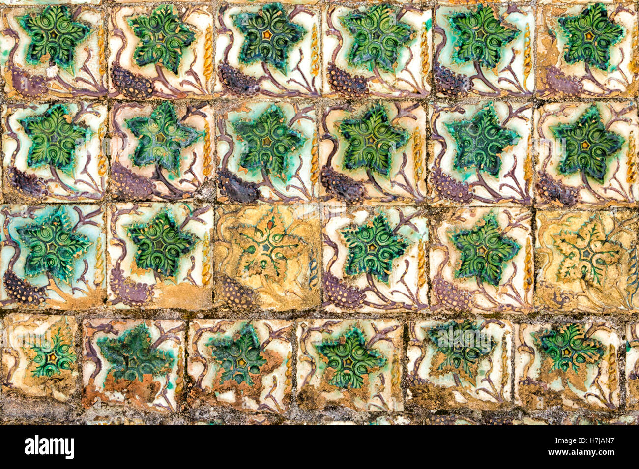 Ceramic pattern with ivy, typical Portuguese design Stock Photo