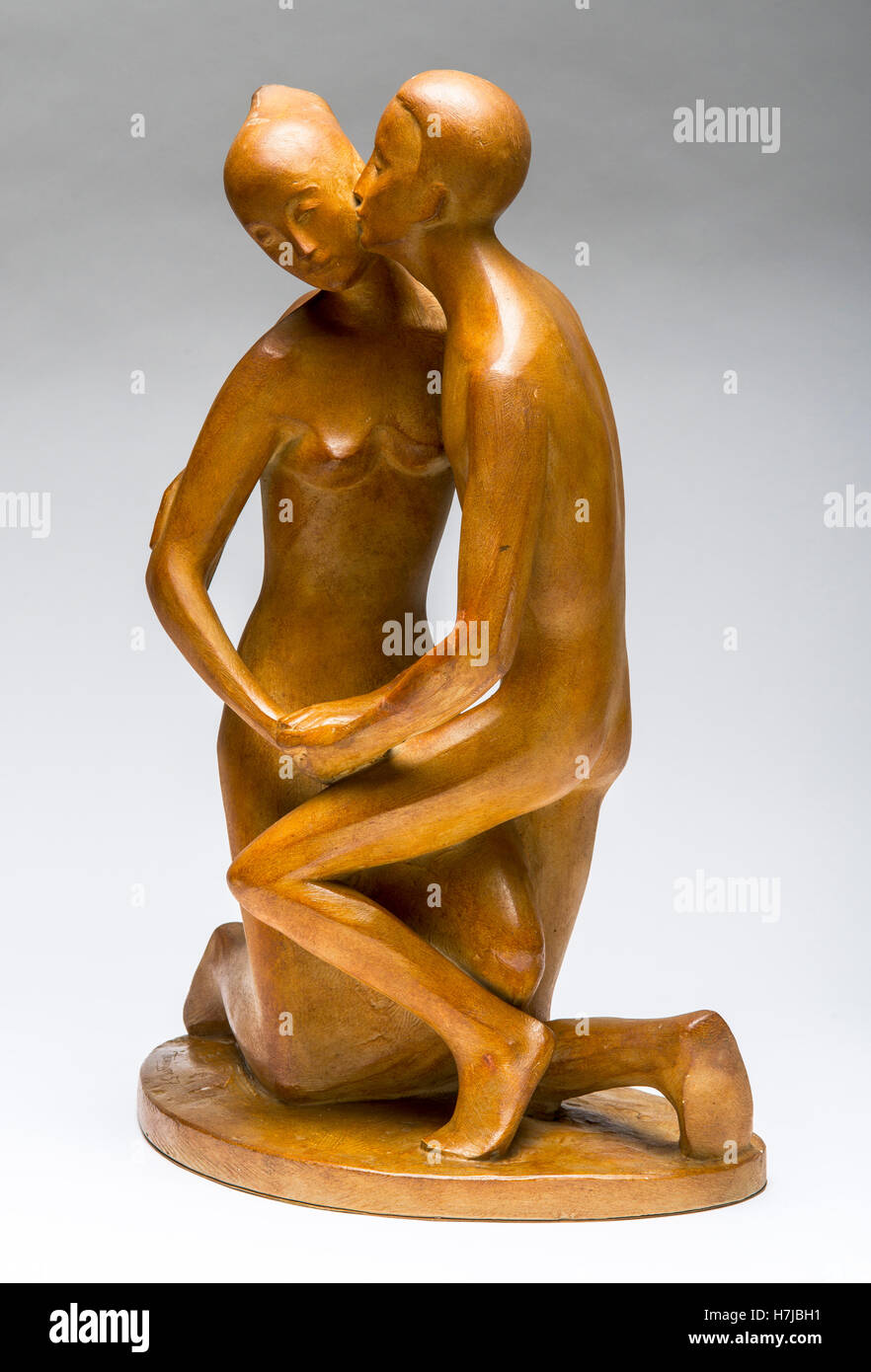 Kneeling couple, patinated plaster sculpture 1957 by French sculptor Jean Henninger Stock Photo