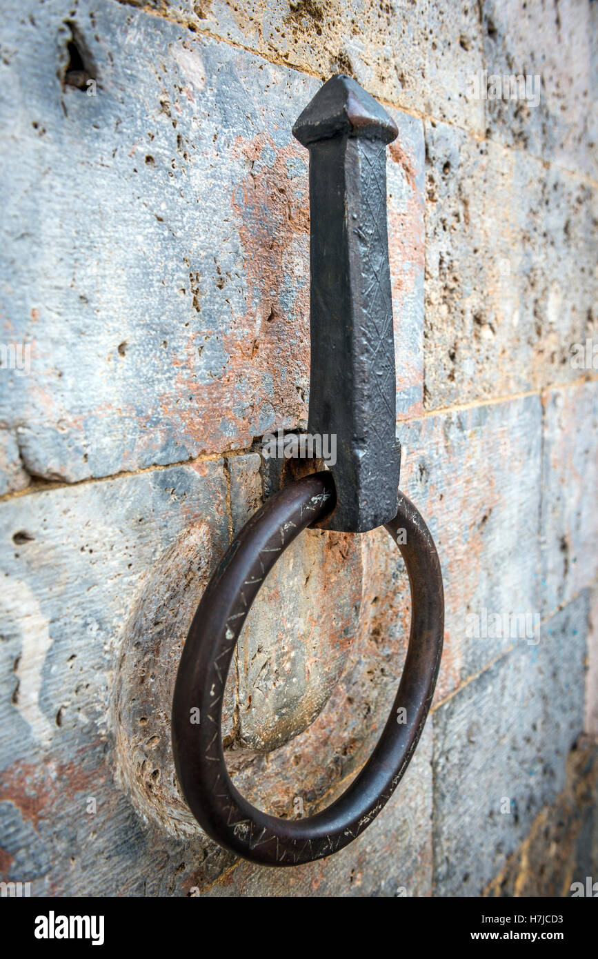 Iron ring for tethering your horse in the Medieval city of Siena, Tuscany, Italy Stock Photo