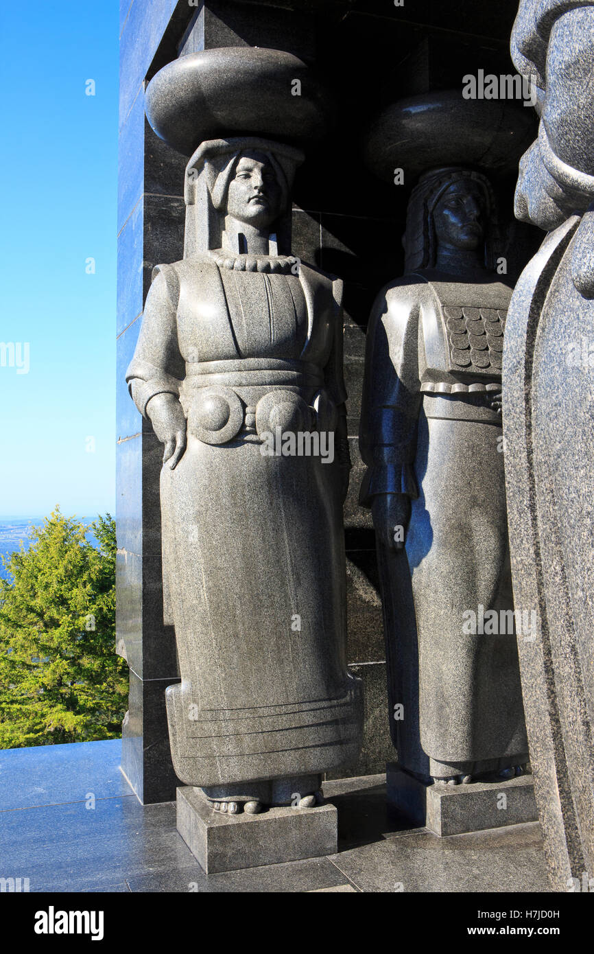 Closeup of the caryatids at the entrance of the Monument to the Unknown Hero at Mount Avala near Belgrade, Serbia Stock Photo