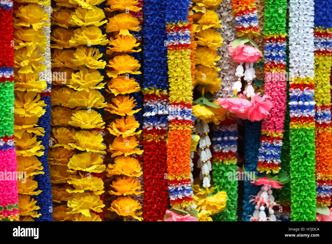 Traditional Thai garlands of colorful flowers, Thailand, Southeast Asia