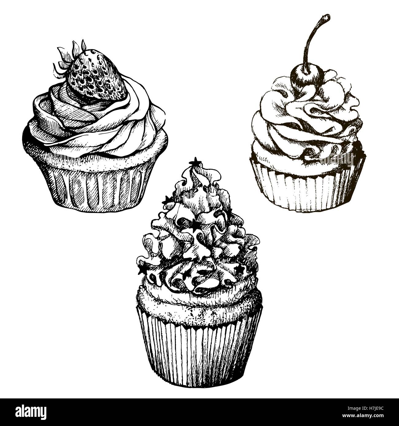 Hand drawn cupcakes set. Coloring book page template. Outline doodle vector  illustration Stock Vector Image \u0026 Art - Alamy, image size:1300x1390