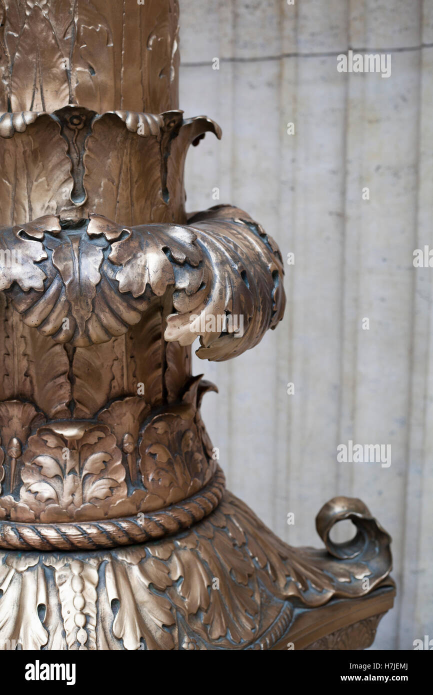 Close-up of Elaborate Brass Lamp Post Stock Photo