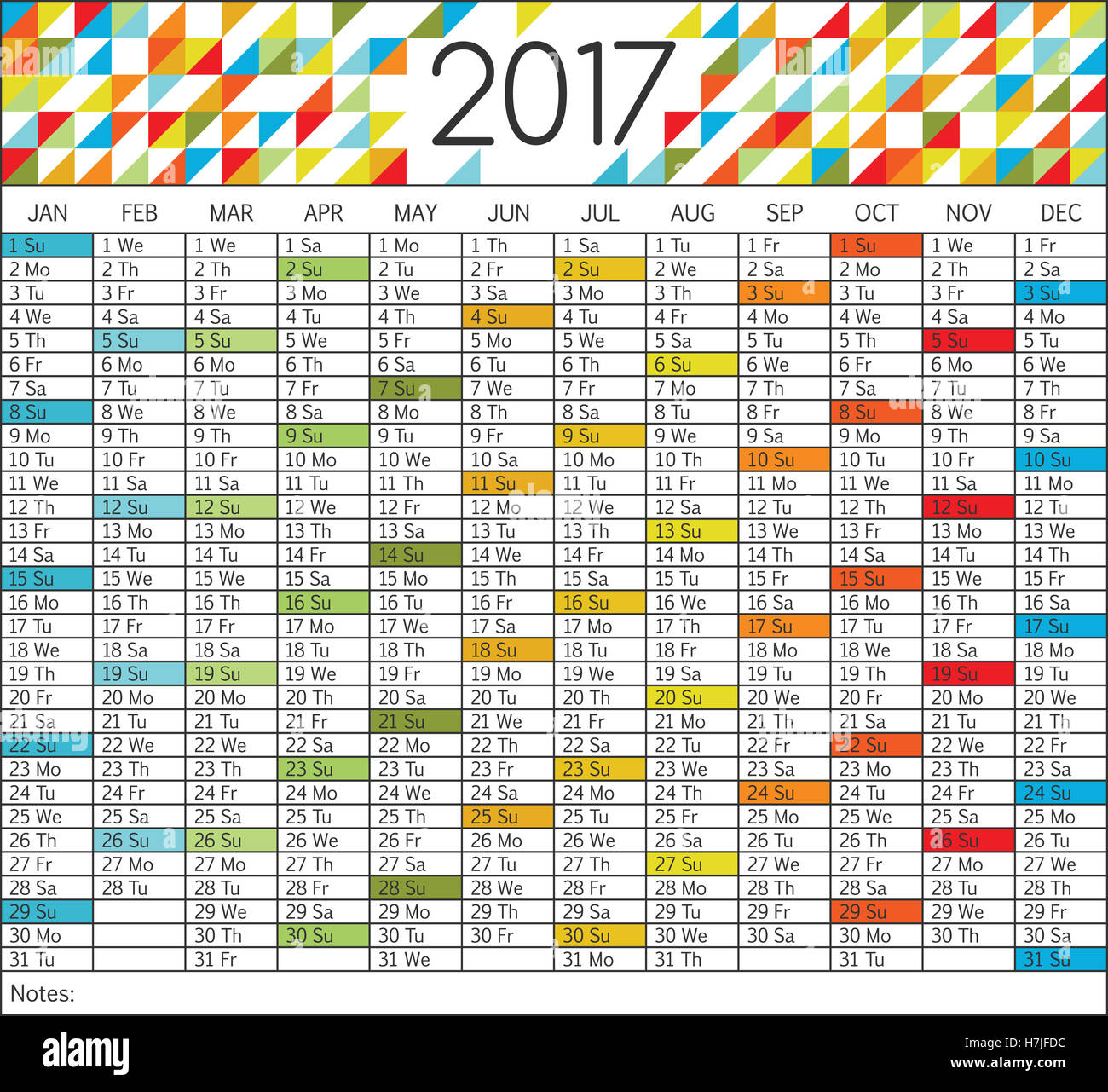 Calendar for 2017 in rainbow colors Stock Photo - Alamy