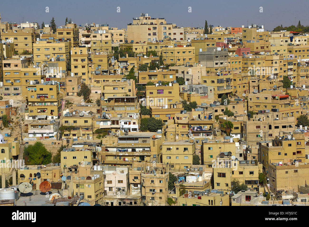 Cityscape of houses and buildings in the Old City, Amman, Jordan Stock Photo