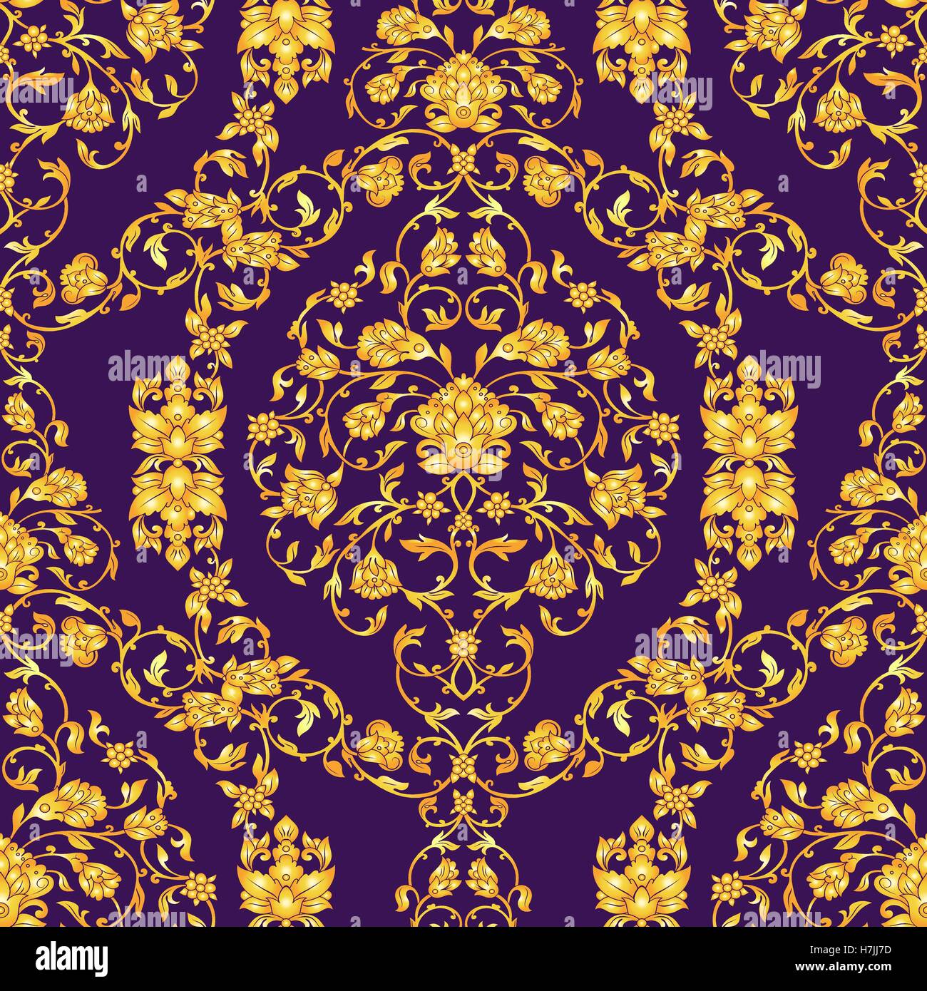 Vector ornate seamlesspattern in Eastern style on deep violet ...