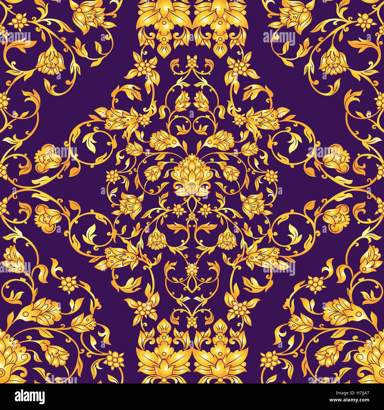Vector ornate seamlesspattern in Eastern style on deep violet ...