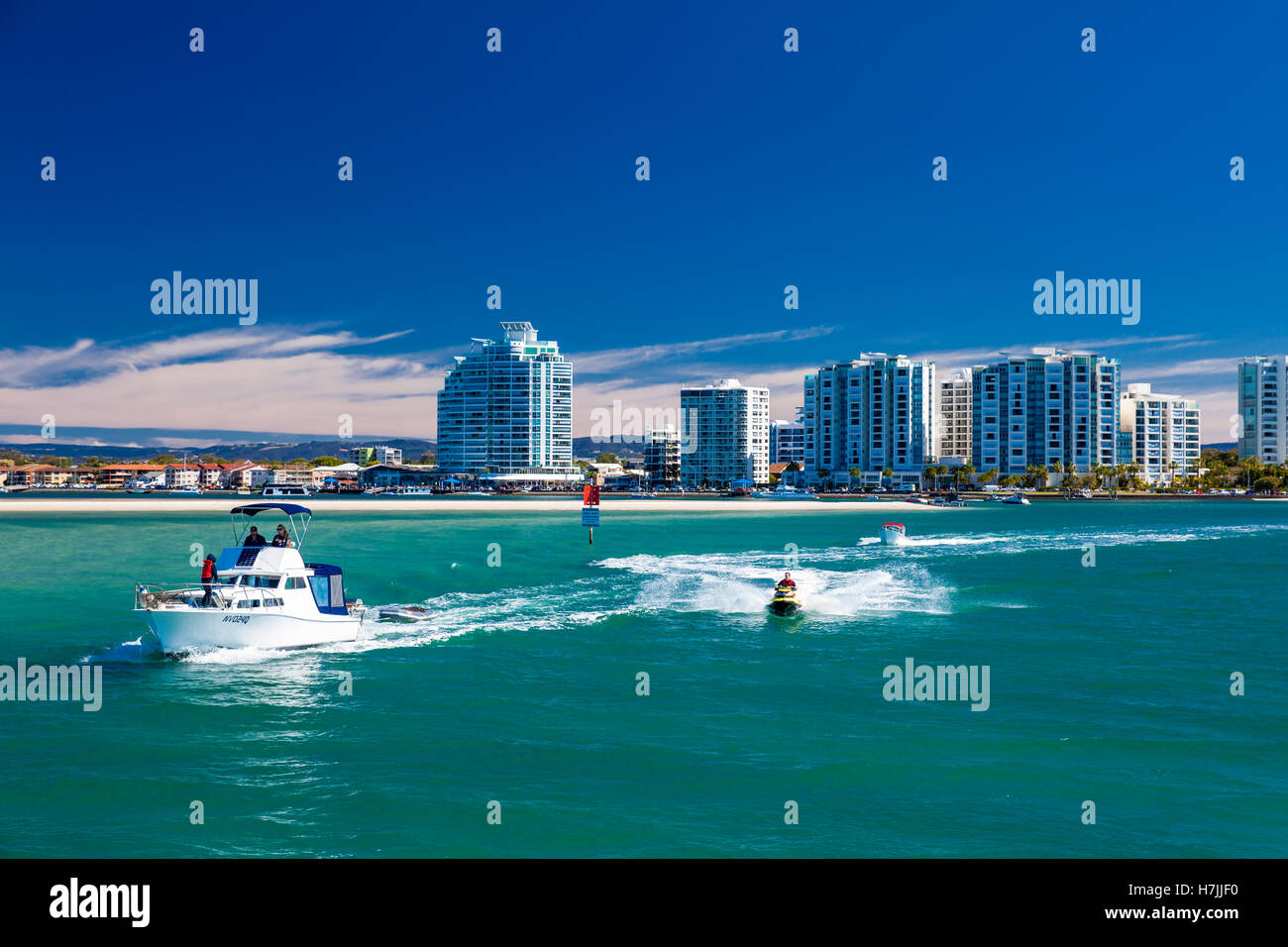 Gold Coast, AUS - SEPT 04 2016 Water sports with the view of Labrador ...