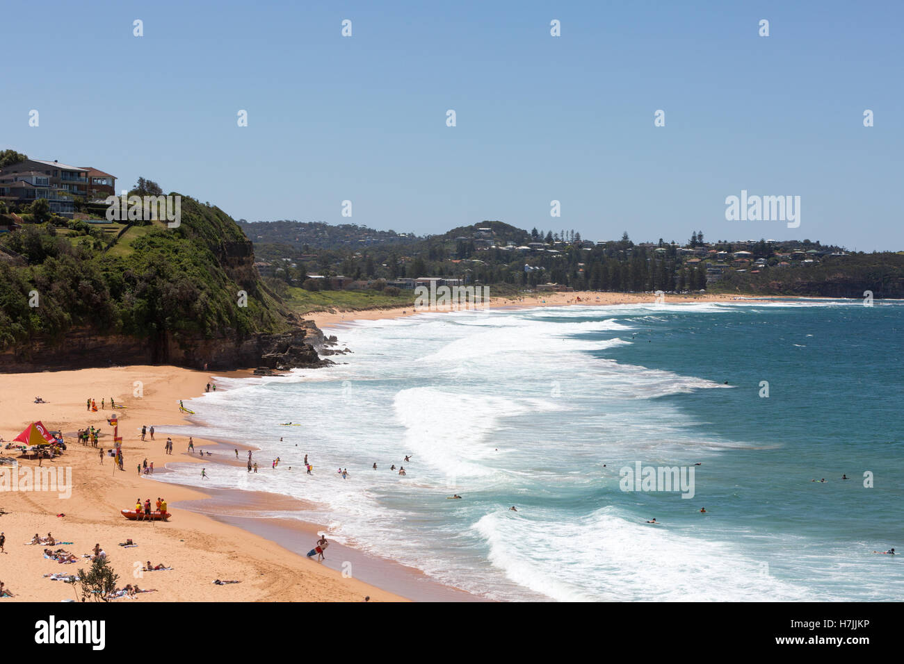 Warriewood beach foreground and mona vale beach, Sydney's northern