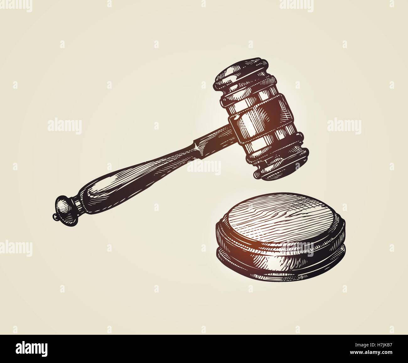 Gavel, hammer of judge or auctioneer. Sketch vector illustration Stock Vector