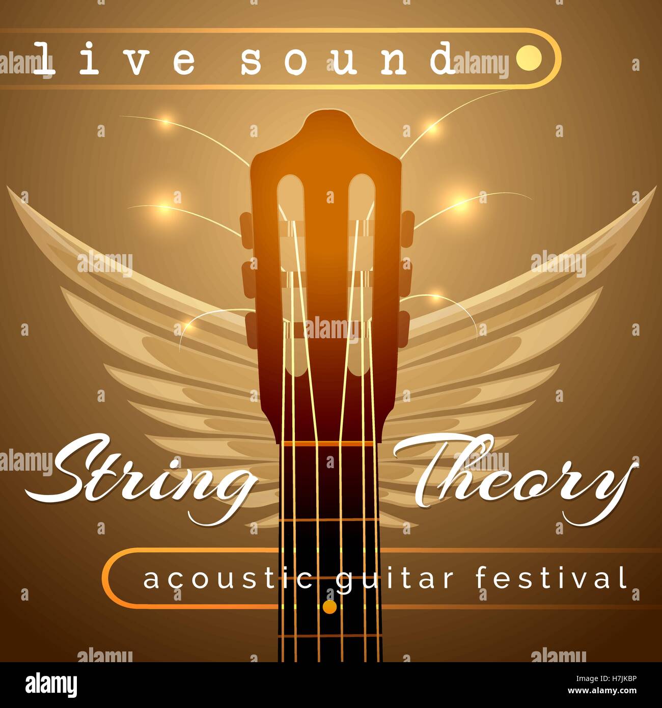 Musician guitar concert show or festival poster with acoustic guitar. Vector illustration Stock Vector