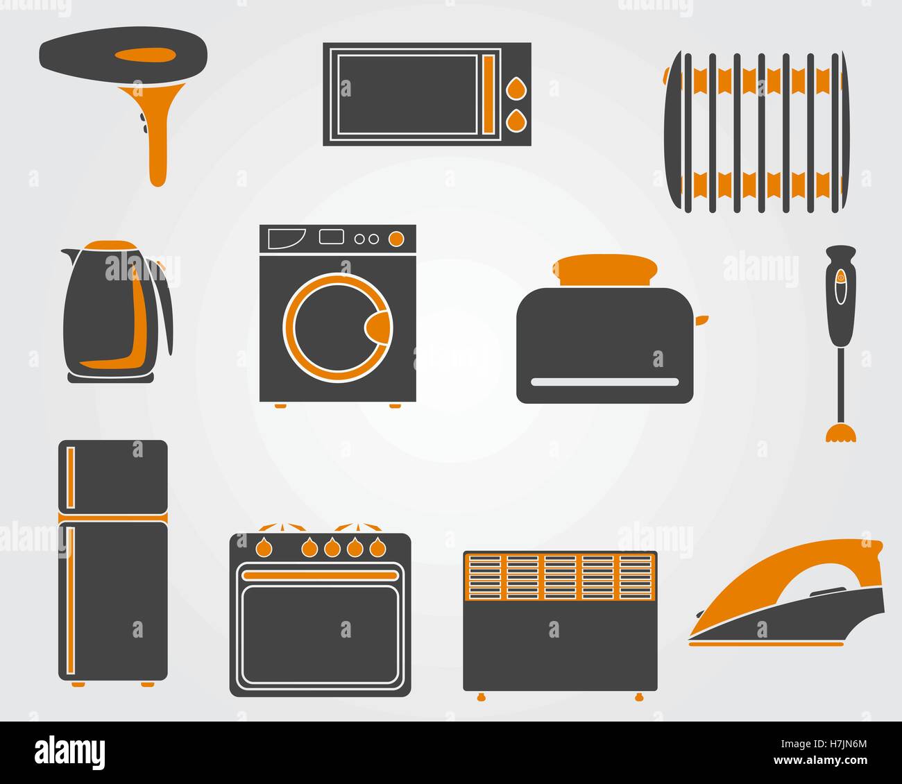 Set of simple kitchen icons in yellow and black colors. Stock Vector