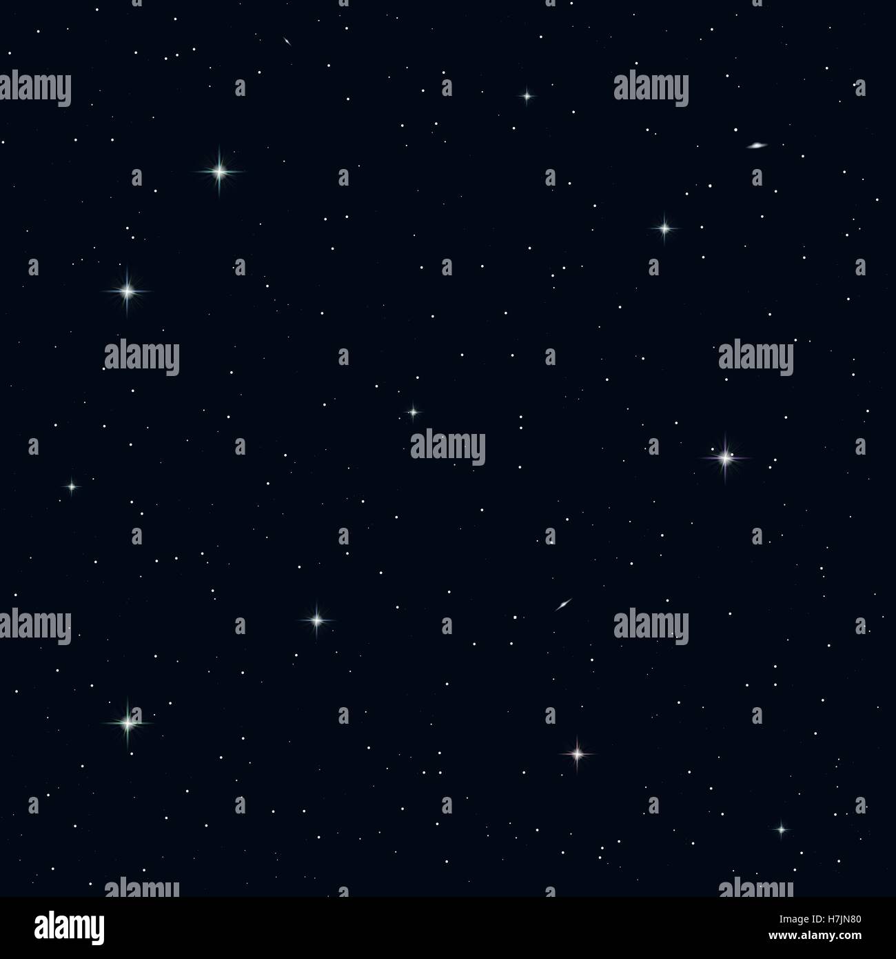 Realistic seamless vector image of the night sky with stars and galaxies. Stock Vector