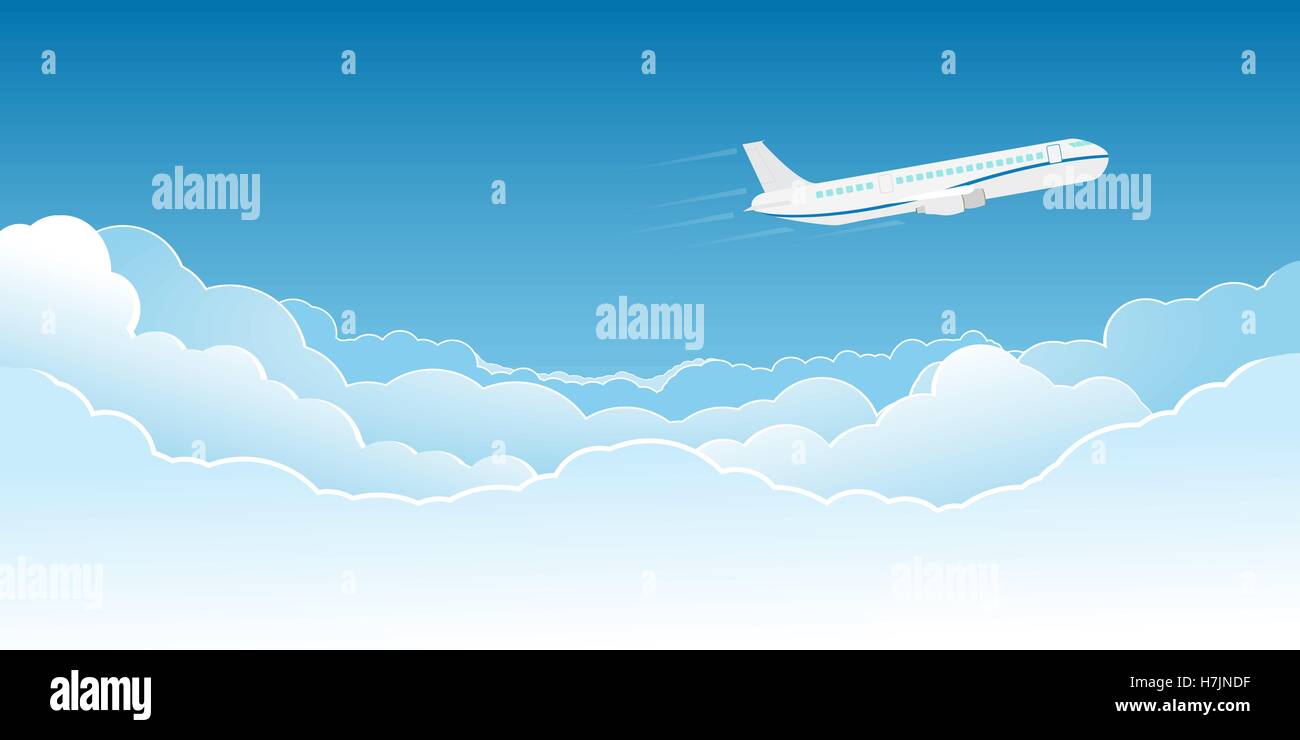 White jet plane flying high in the clouds Stock Vector Image & Art - Alamy