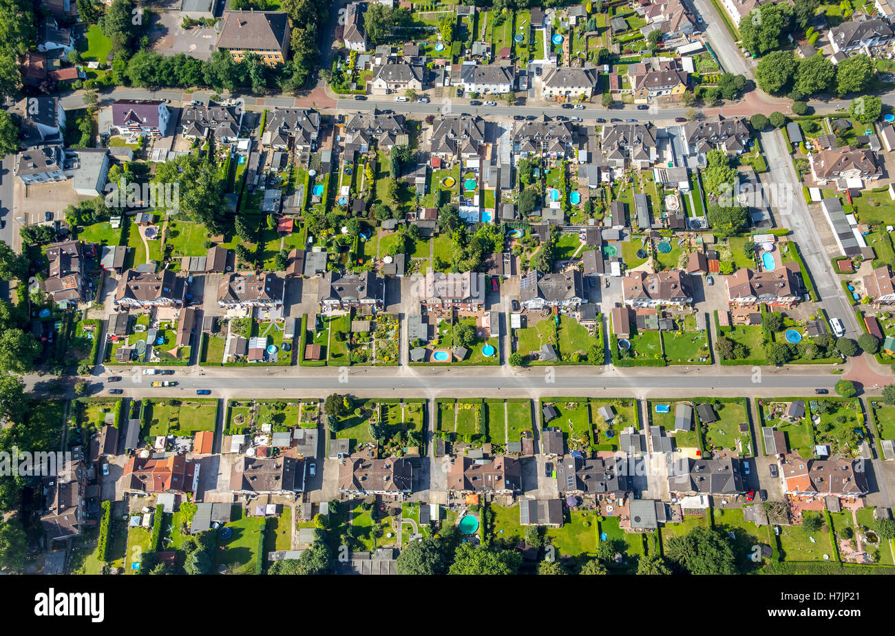 Aerial view, Lunen South Prussia colonies, housing estate for mine Prussia, Mining community colliery houses, Luenen, Stock Photo