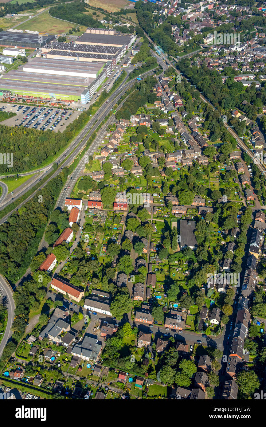 Aerial view, Oberhausen-Osterfeld Eisenheim,historic housing estate and workers' settlement for Gutehoffnungshütte and Osterfeld Stock Photo
