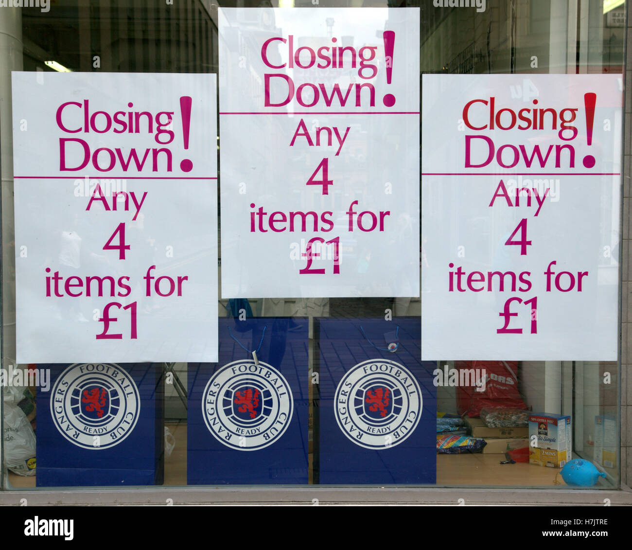 funny rangers football club closing down sale shop window irreverent Stock Photo
