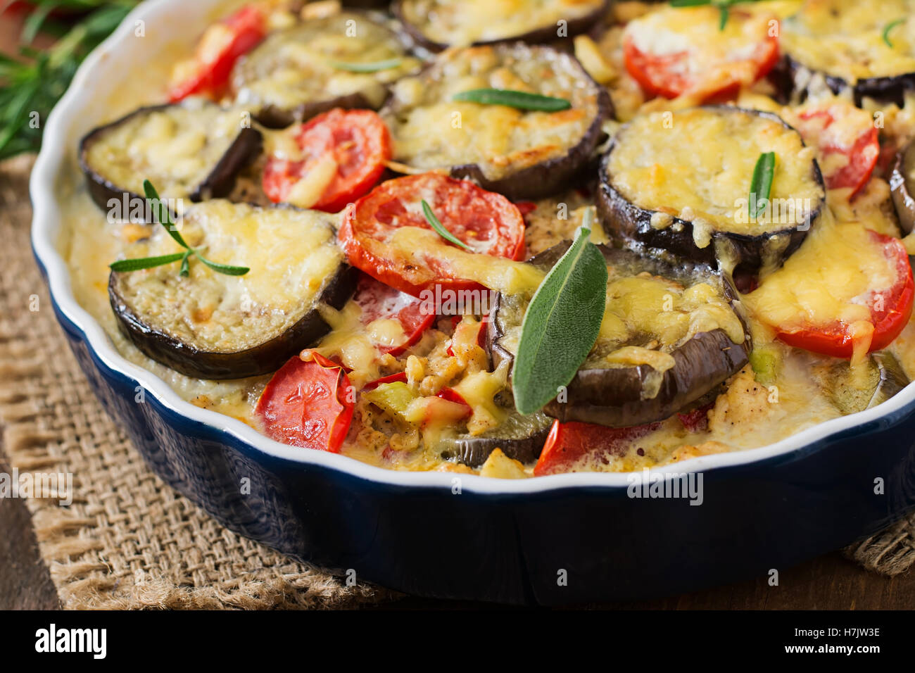 Moussaka (eggplant casserole) a traditional Greek dish Stock Photo