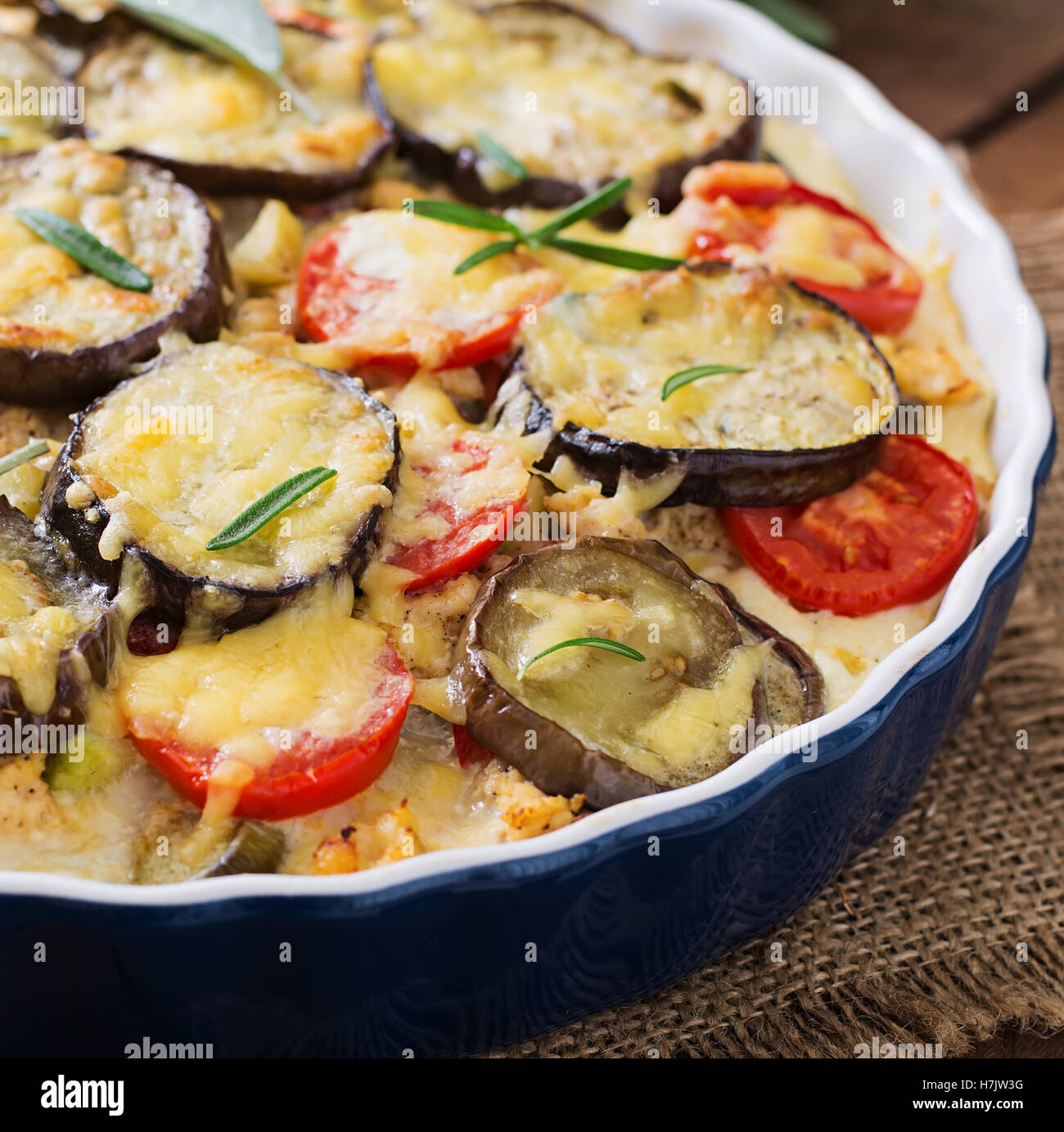 Moussaka (eggplant casserole) a traditional Greek dish Stock Photo