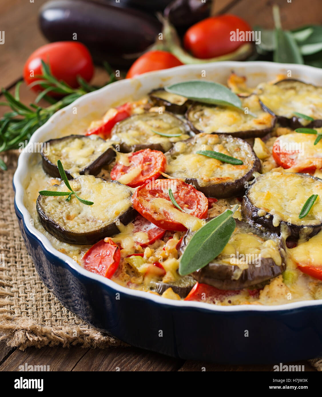 Moussaka (eggplant casserole) a traditional Greek dish Stock Photo