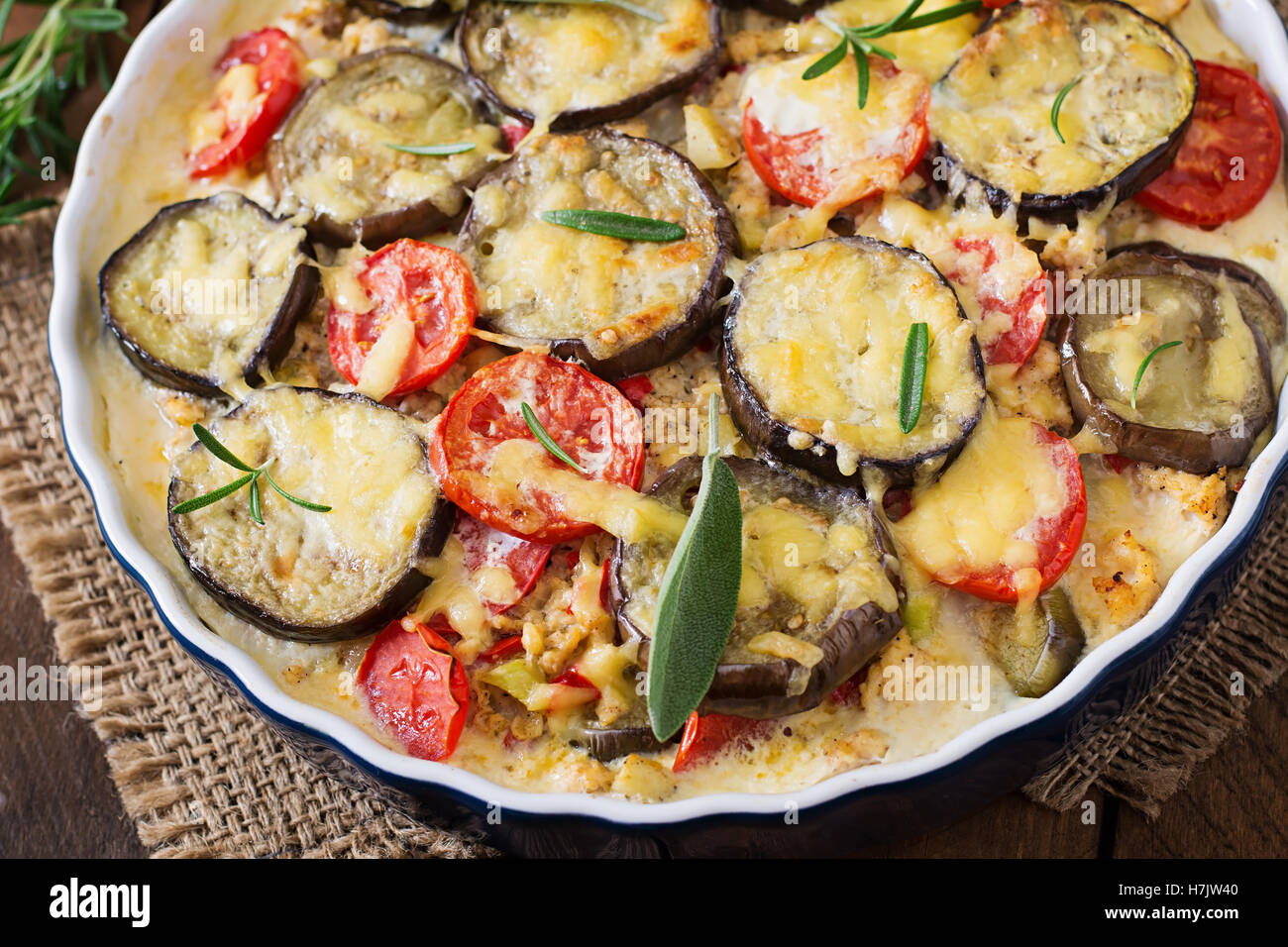 Moussaka (eggplant casserole) a traditional Greek dish Stock Photo