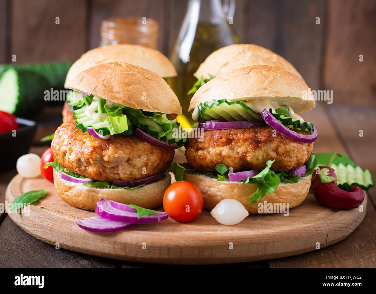 Juicy spicy chicken burgers to Asianstyle sandwich Stock Photo Alamy