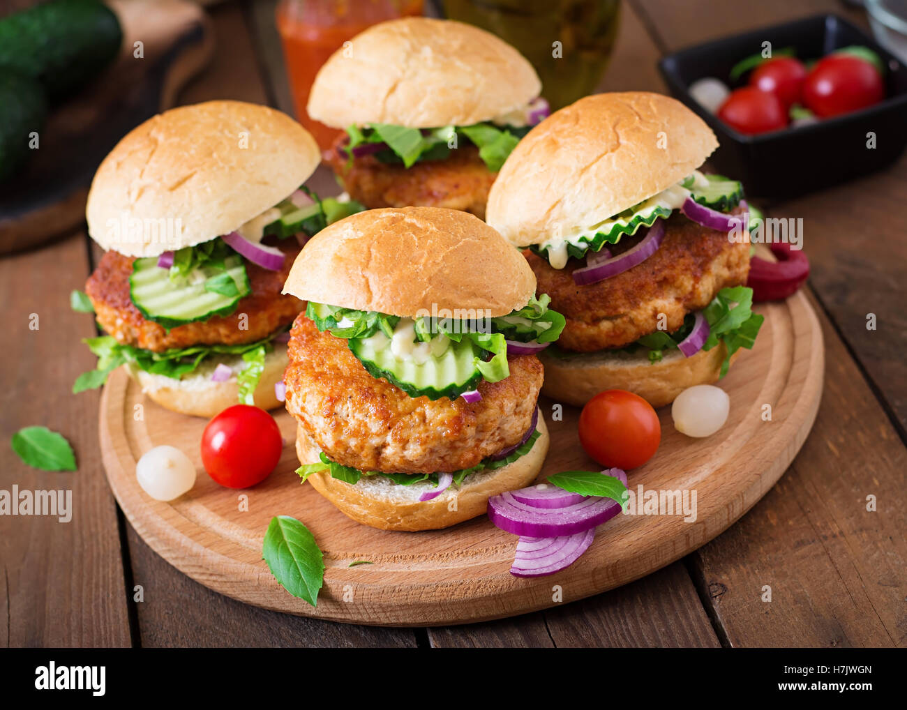 Juicy spicy chicken burgers to Asianstyle sandwich Stock Photo Alamy