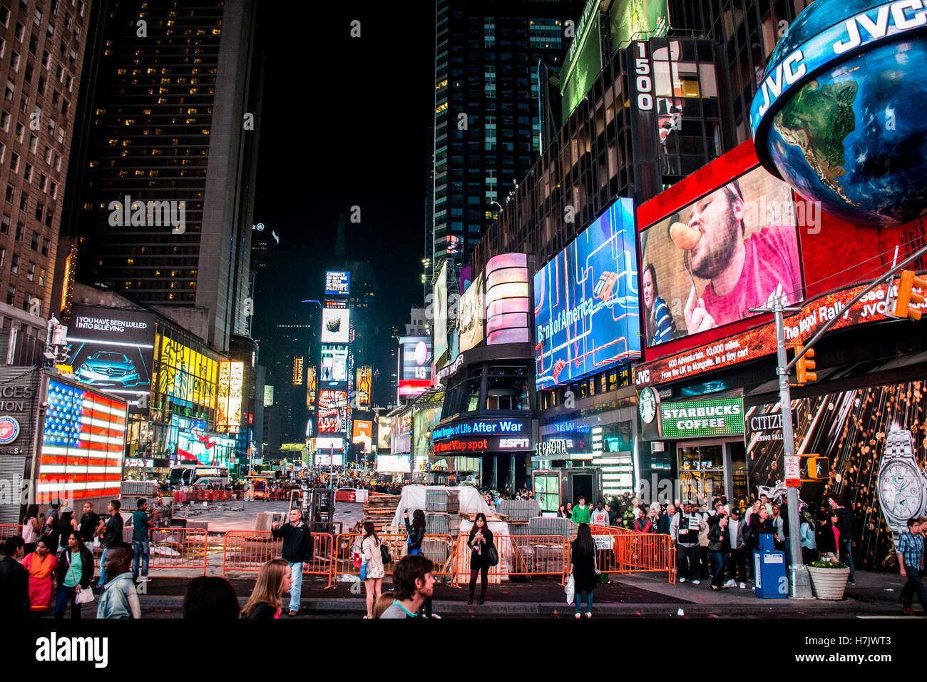Times Square by night in New York City United States Skyline 25.05.2014 Stock Photo