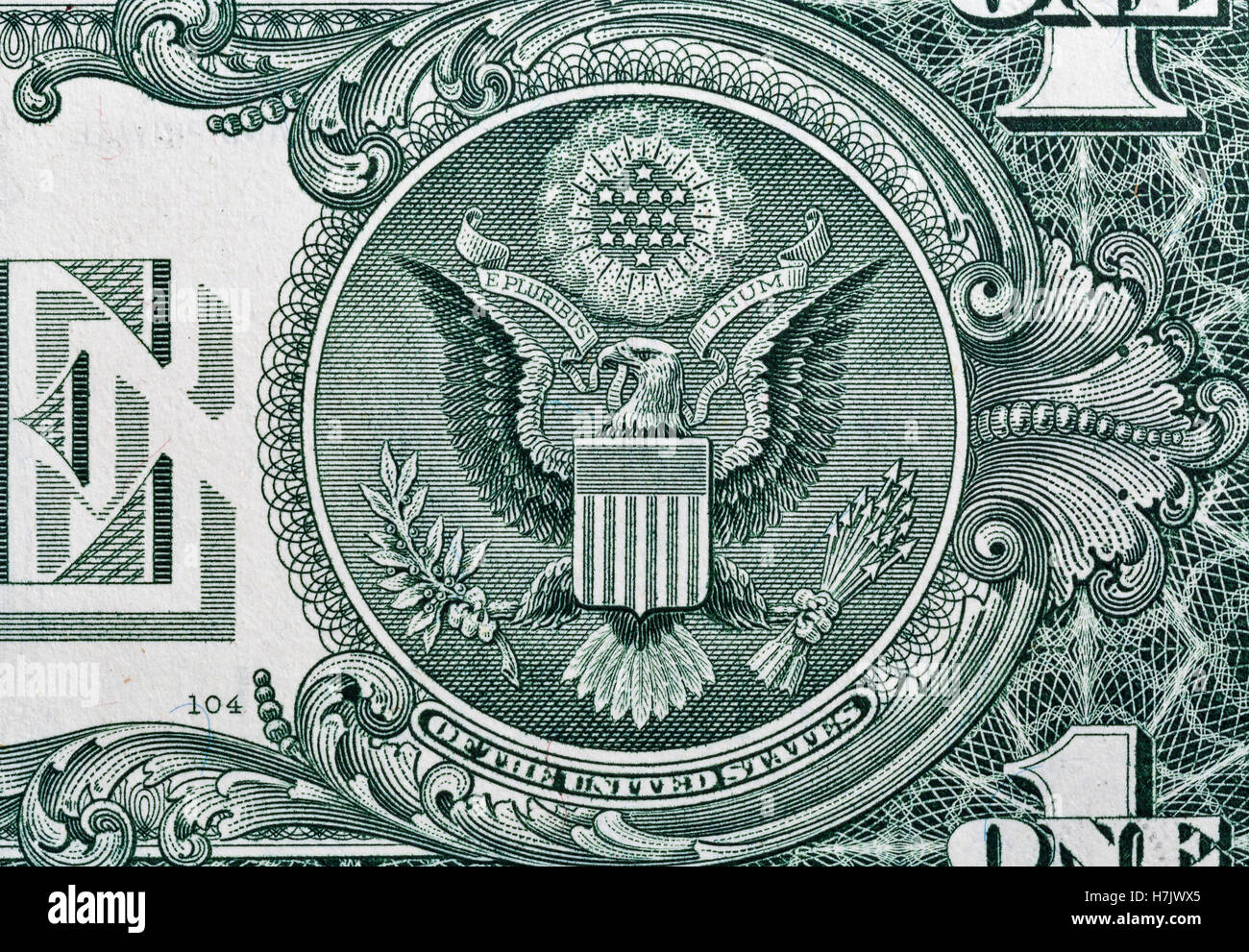 US one dollar bill closeup macro, back side Stock Photo